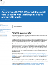 Coronavirus (COVID-19): providing unpaid care to adults with learning disabilities and autistic adults [Updated 10th May 2021]